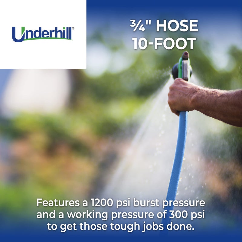 Underhill ShortyPro UltraMax Commercial Grade Garden Water Hose, Lightweight, Heavy-Duty, Flexible, Anti-Kink, 1200 psi, H75-S10, Â¾ Inch x 10 ft, Blue - Image 4